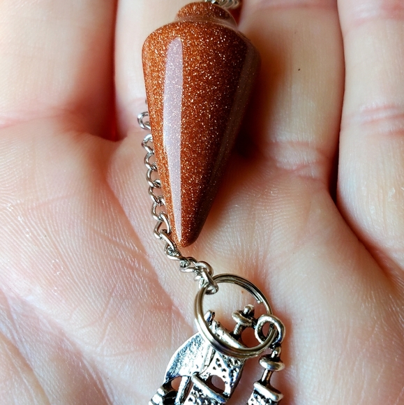 New Gold Sand Stone Pendulum & Silver Ship Pendant - Picture 7 of 8